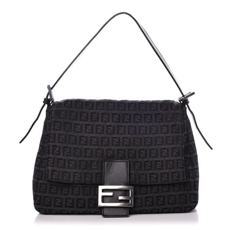 FENDI Zucchino Mini Mama Baguette Black 